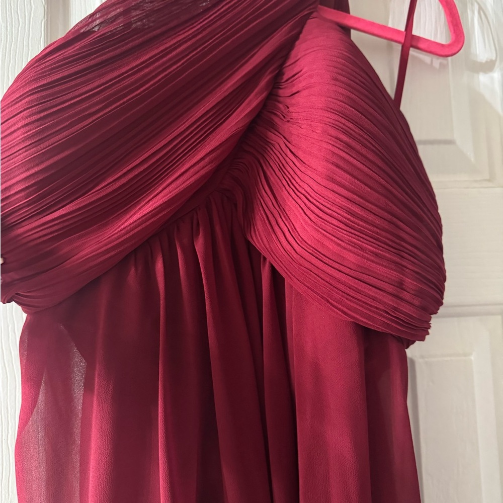 Ever Pretty Burgundy One-Shoulder Gown